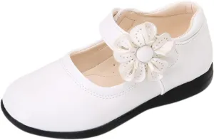 EnJoCho Baby Cute Girls Dress Shoes Shoes for Girls Comfortable PU Flats School Shoes for Mary Jane (White-a#wer, 6.5-7 Years)