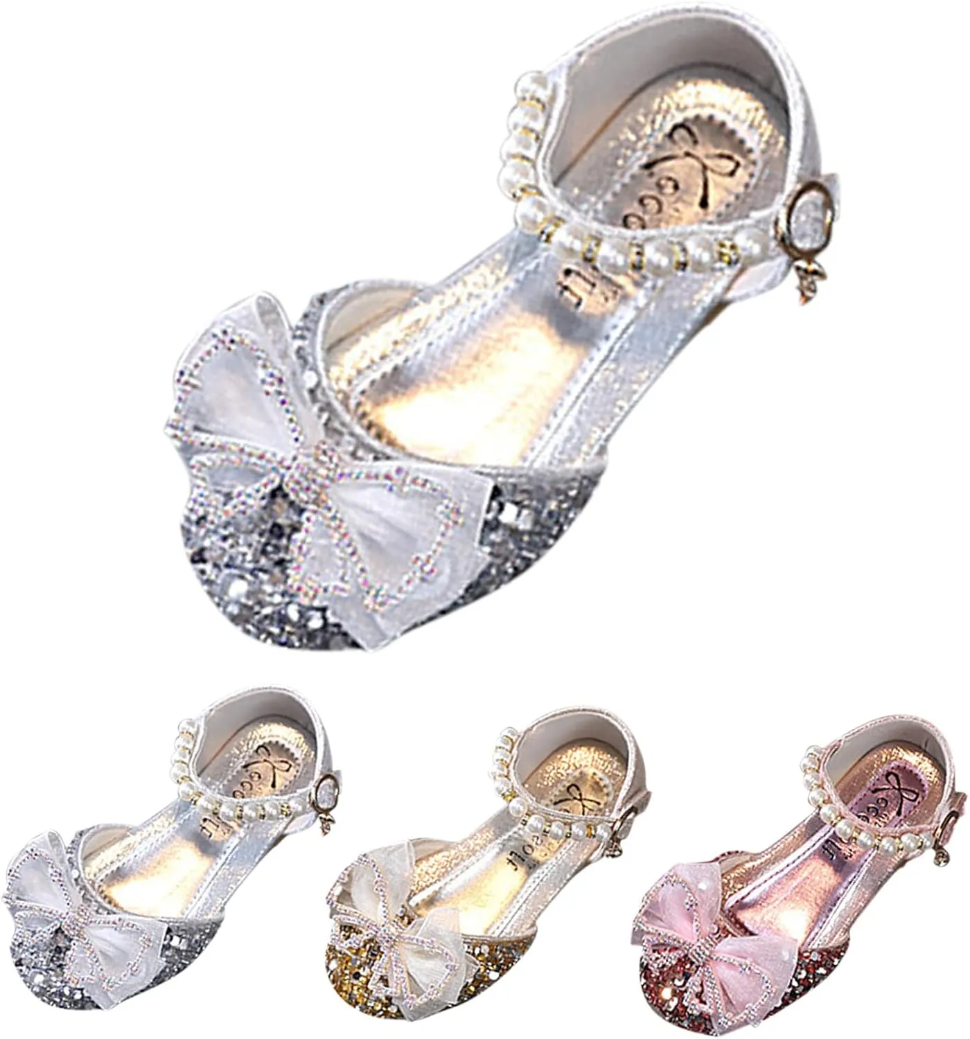 EnJoCho Baby Soft Shoes Fashion Summer Girls Dress Performance Dance Shoes Flat Light Sequins Pearl Mesh Bow Buckle