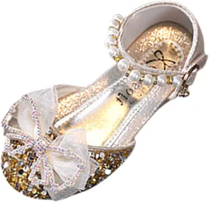 EnJoCho Baby Soft Shoes Fashion Summer Girls Dress Performance Dance Shoes Flat Light Sequins Pearl Mesh Bow Buckle