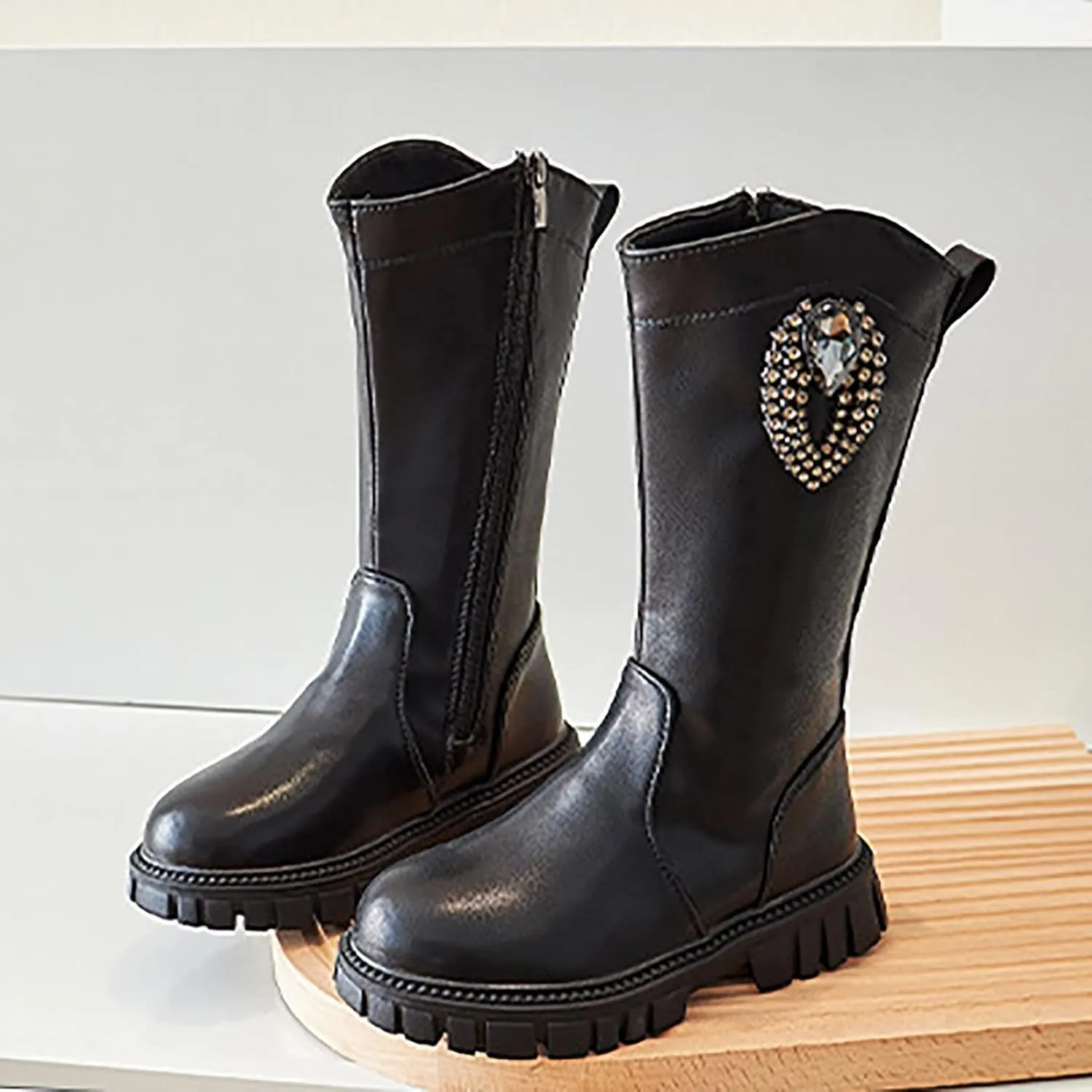 EnJoCho Baby Toddler Girls Boots Little Kid Shoes Knee Boots Children Ankle Boots Low Heel Booties Fashion Side Zipper Shoes