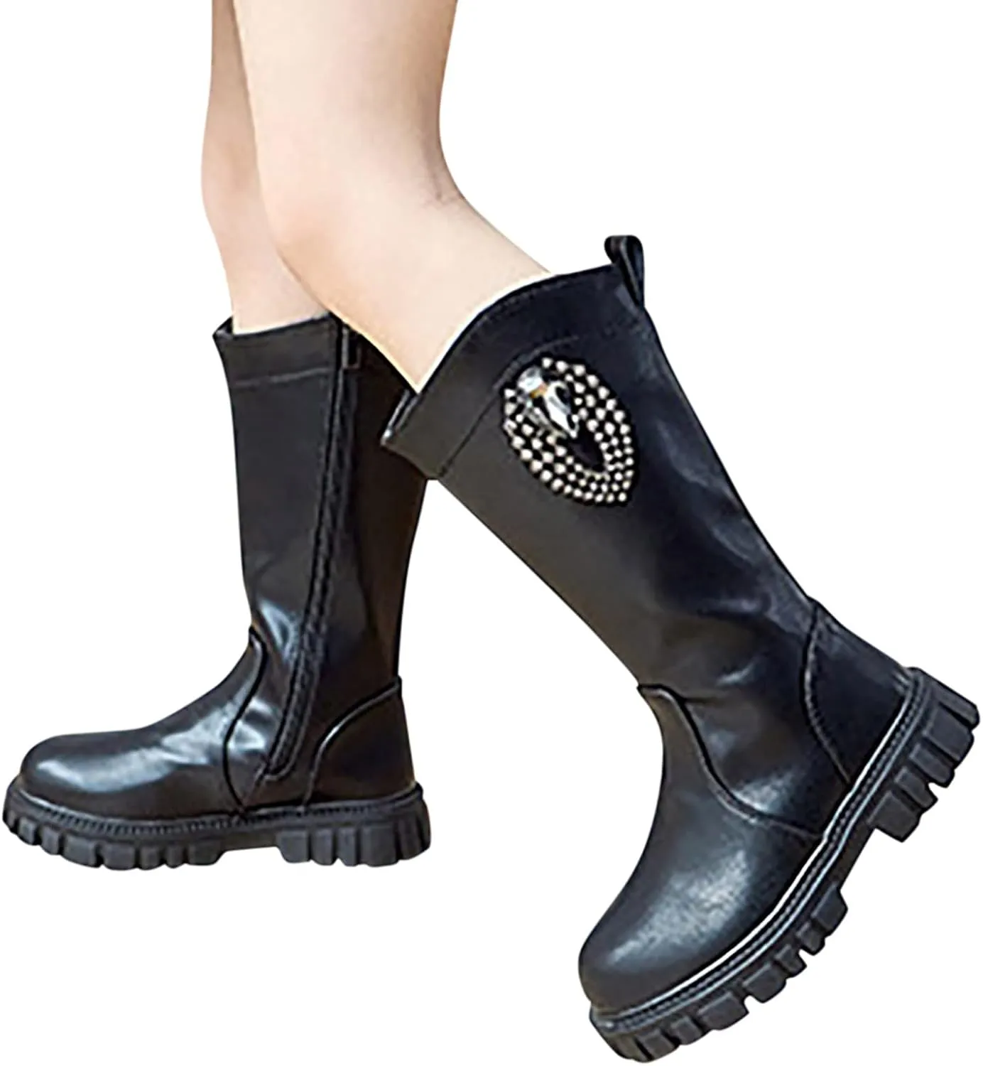 EnJoCho Baby Toddler Girls Boots Little Kid Shoes Knee Boots Children Ankle Boots Low Heel Booties Fashion Side Zipper Shoes
