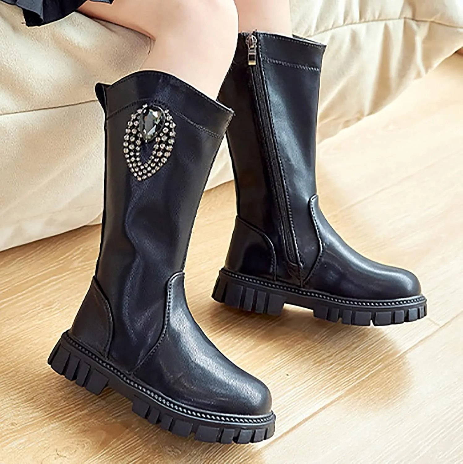 EnJoCho Baby Toddler Girls Boots Little Kid Shoes Knee Boots Children Ankle Boots Low Heel Booties Fashion Side Zipper Shoes