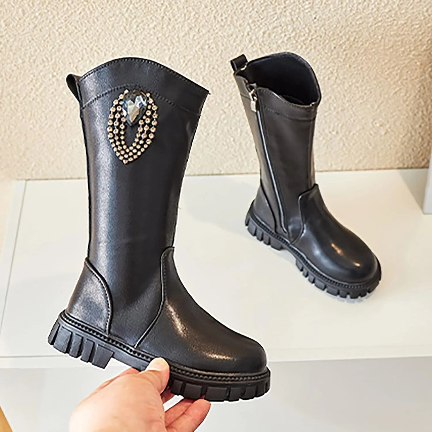 EnJoCho Baby Toddler Girls Boots Little Kid Shoes Knee Boots Children Ankle Boots Low Heel Booties Fashion Side Zipper Shoes