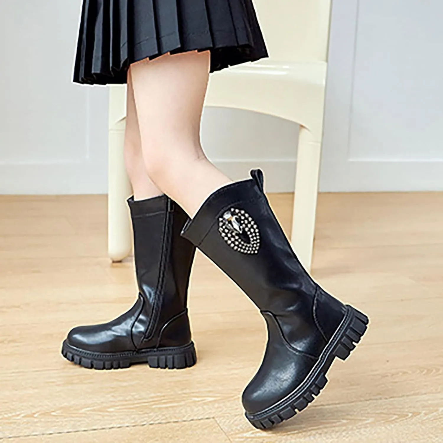 EnJoCho Baby Toddler Girls Boots Little Kid Shoes Knee Boots Children Ankle Boots Low Heel Booties Fashion Side Zipper Shoes