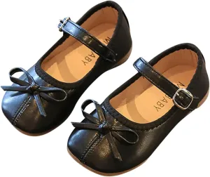 EnJoCho Girls Tennis Shoes Summer and Autumn Girls Boots Cute Flat Solid Color Bow Buckle Casual and Comfortable (Black, 25)