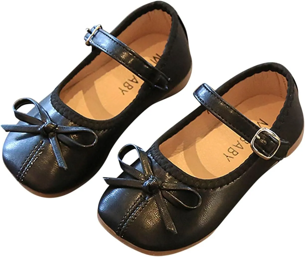 EnJoCho Girls Tennis Shoes Summer and Autumn Girls Boots Cute Flat Solid Color Bow Buckle Casual and Comfortable (Black, 25)