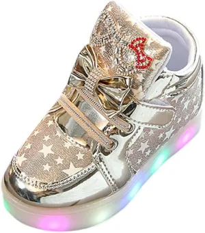 EnJoCho Kids Single Shoes Toddler Baby Fashion Star Luminous Child Casual Colorful Light Shoes 1-6T Children Casual Shoes (Gold, 4.5T)
