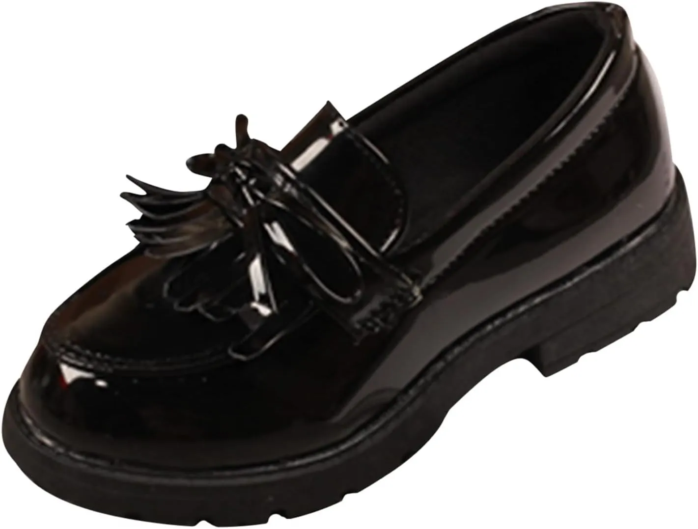 EnJoCho Running Shoes for Toddler Girls Slip On Leather Loafer Tassel Bow Flats School Dress Shoes for Girls (Black, 25)