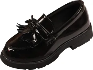EnJoCho Running Shoes for Toddler Girls Slip On Leather Loafer Tassel Bow Flats School Dress Shoes for Girls (Black, 35)