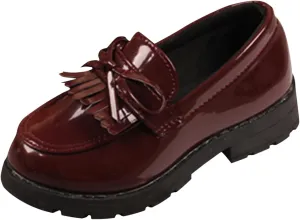 EnJoCho Running Shoes for Toddler Girls Slip On Leather Loafer Tassel Bow Flats School Dress Shoes for Girls (Wine, 35)