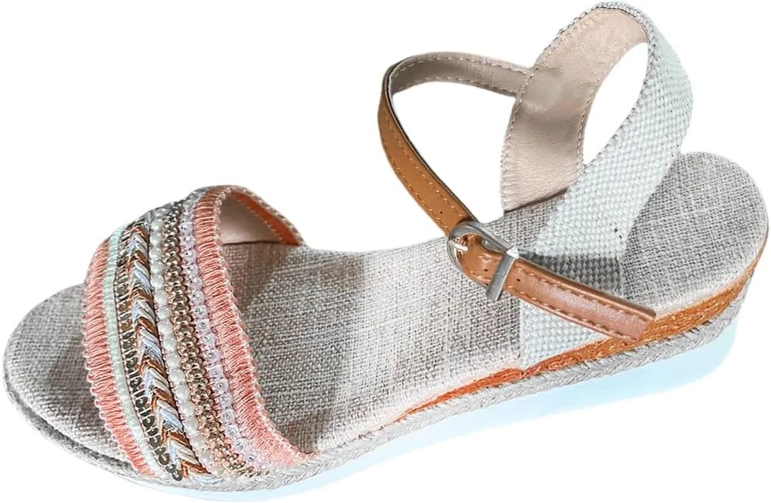 Espadrilles Wedge Sandals for Women Open Toe Dressy Platform Sandals Buckle Ankle Strap Stylish Wedges Comfortable and Soft Footbed