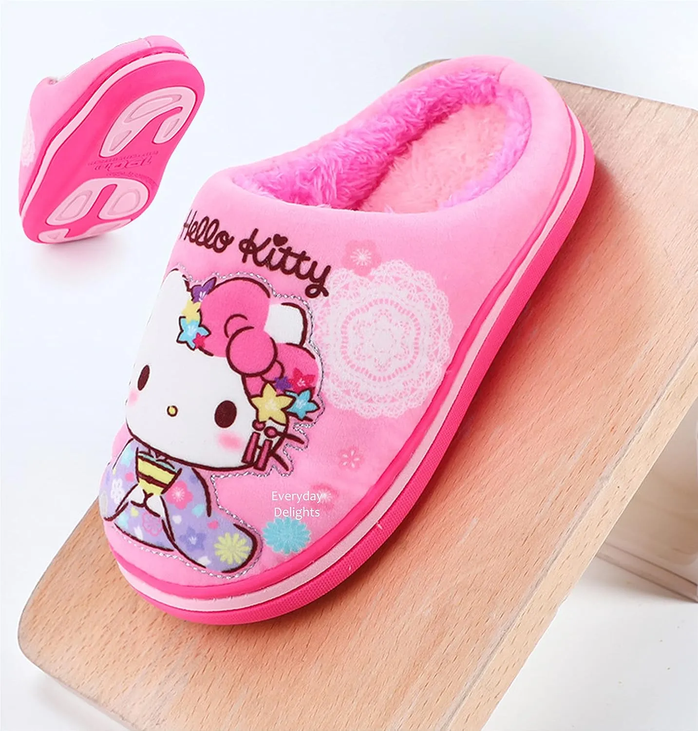 Everyday Delights Hello Kitty Kimono Plush Slippers for Girls Kids Children