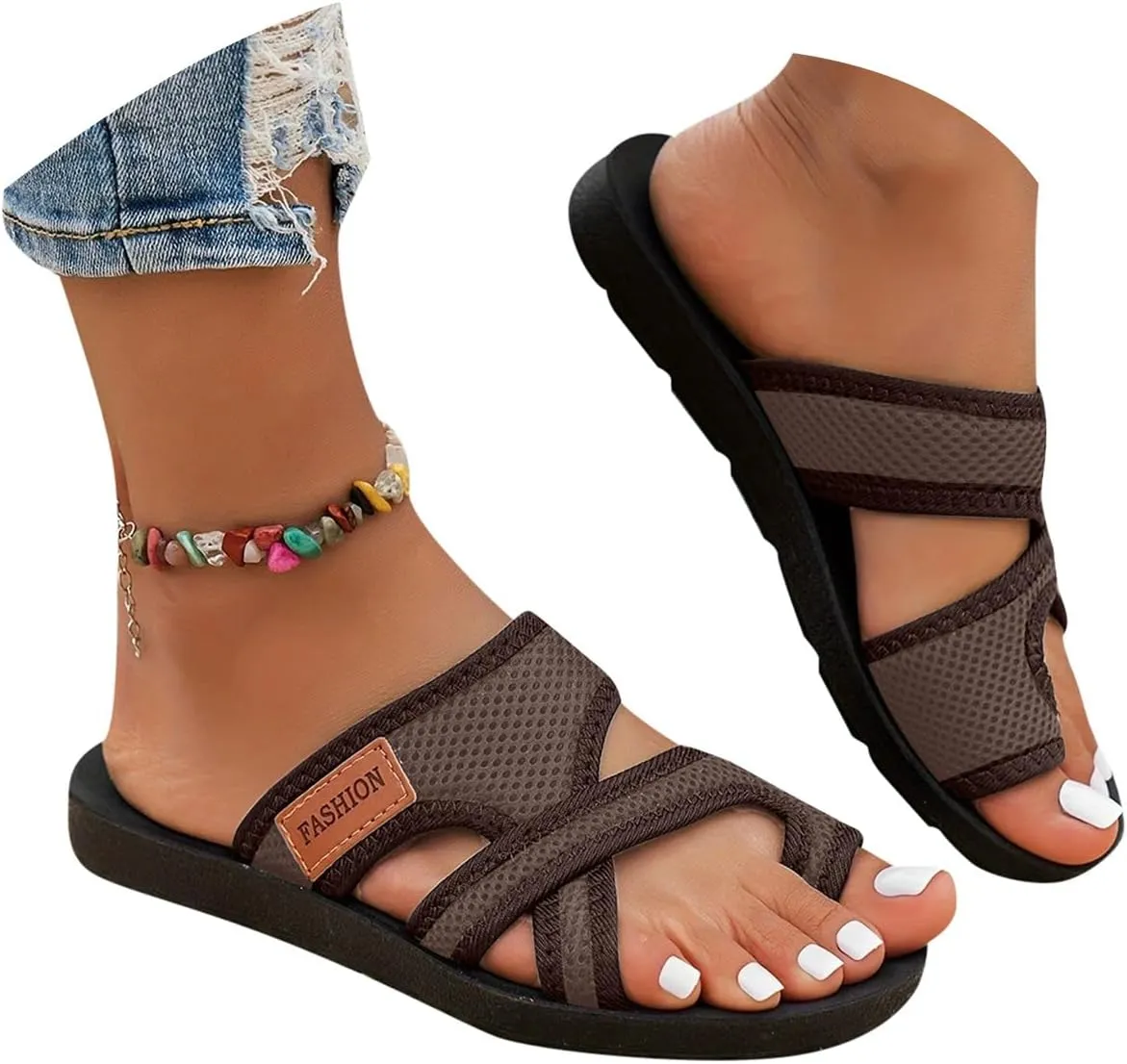 Fanyil Women's Comfy Orthotic Sandals, Summer Sandals for Women 2025 Comfortable Breathable Mesh Hollow Slide Sandal