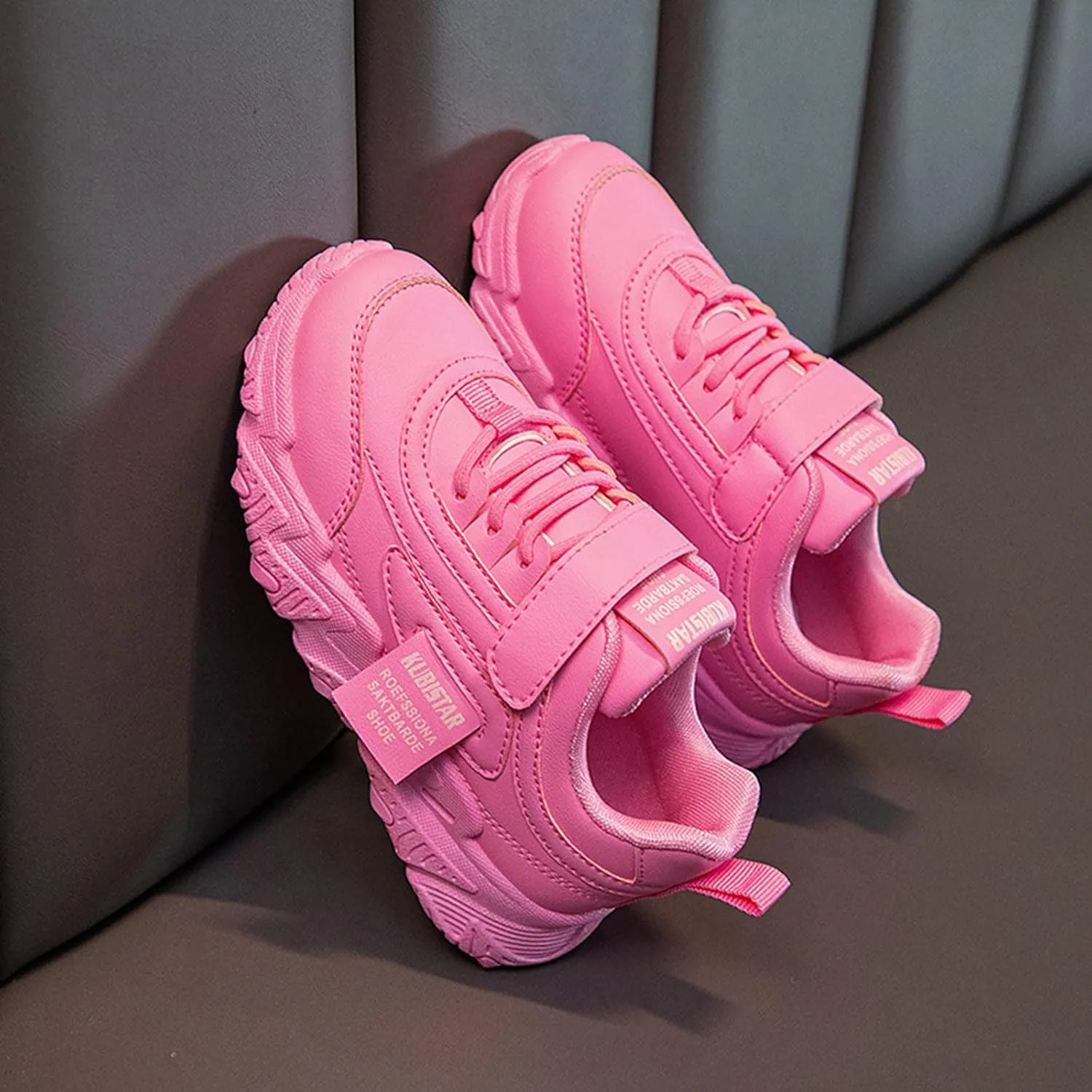 Fashion All Seasons Children Sports Shoes Girls Flat Sole Thick Sole Non Slip Light Lace Up Hook Loop Sneaker Size 5