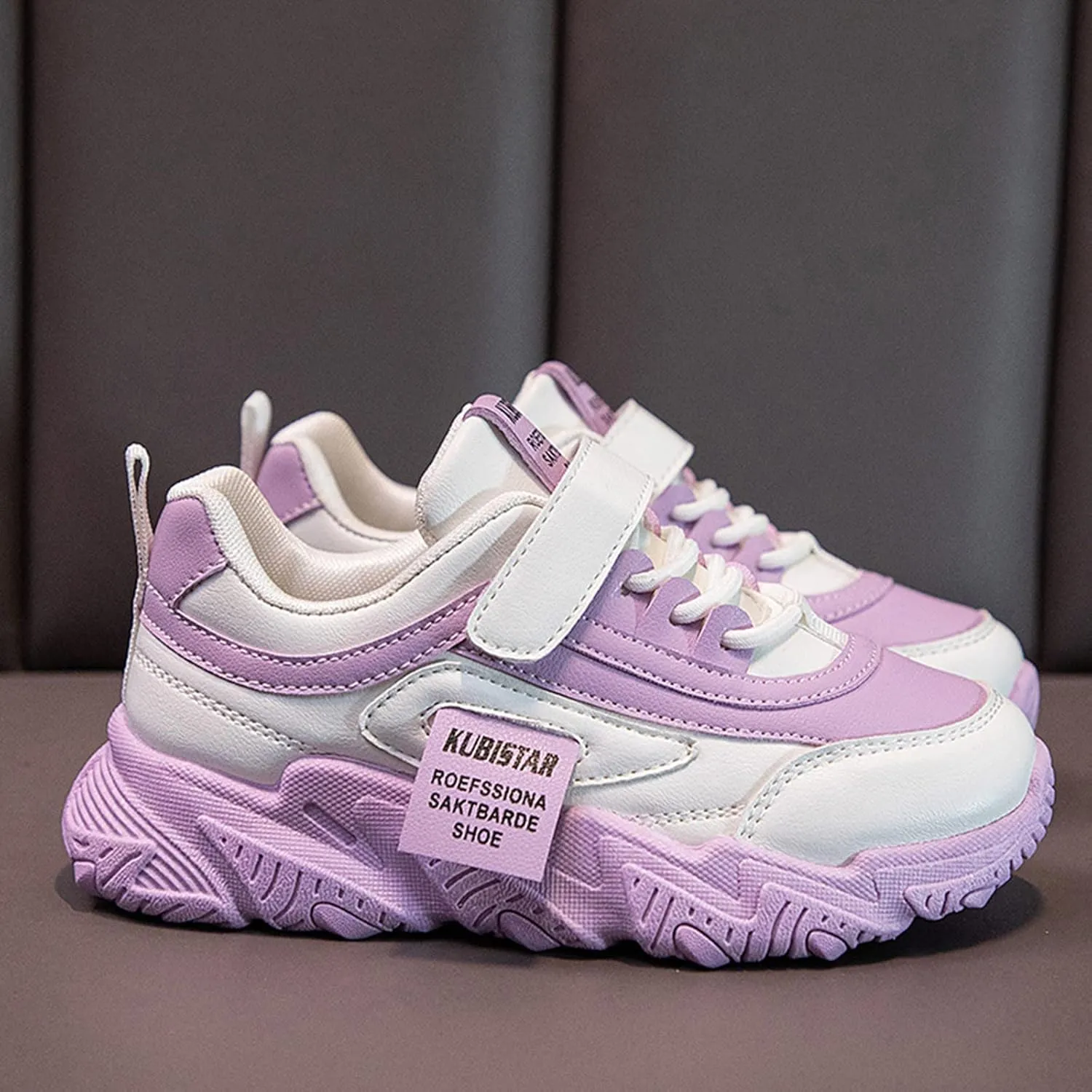 Fashion All Seasons Children Sports Shoes Girls Flat Sole Thick Sole Non Slip Light Lace Up Hook Loop Sneaker Size 5