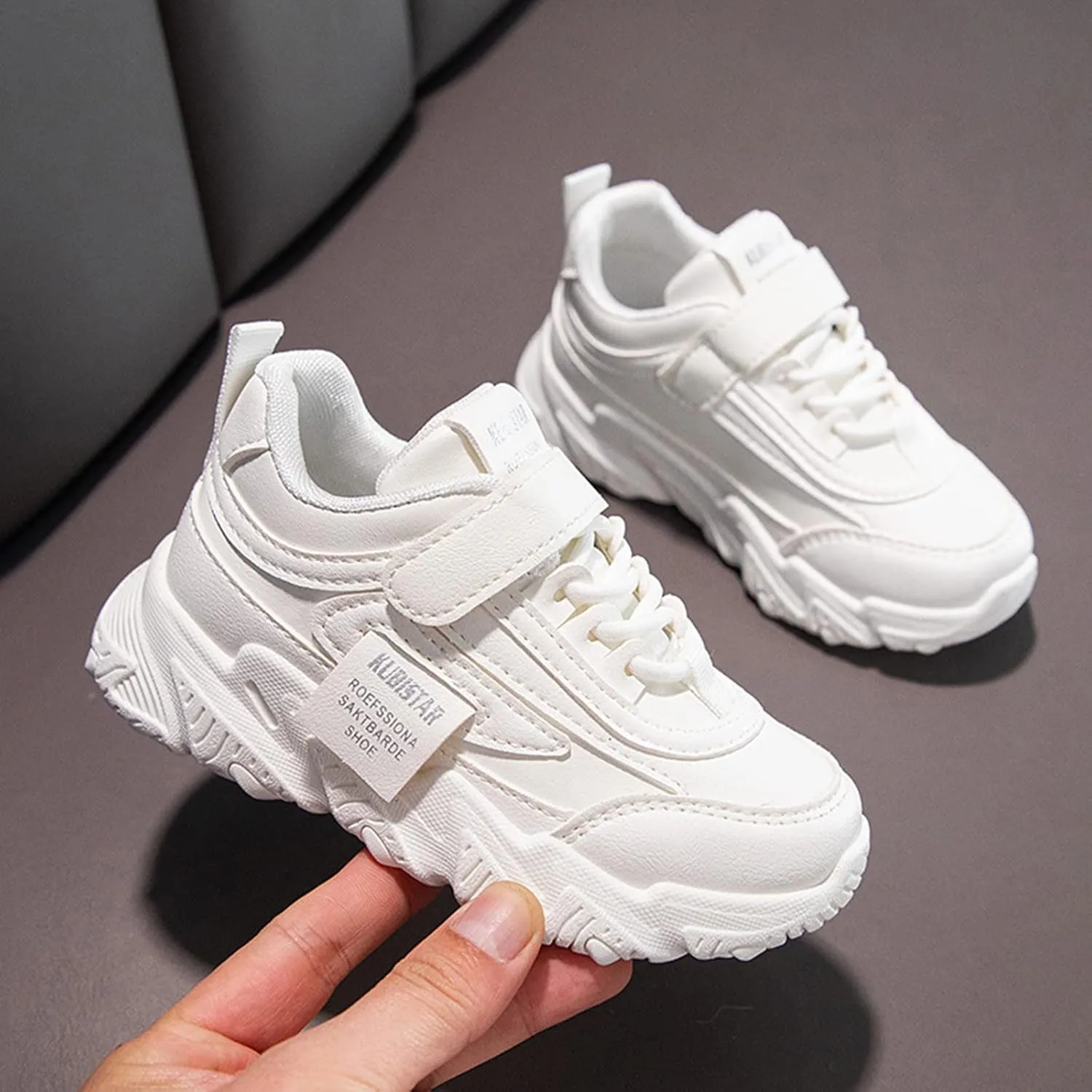 Fashion All Seasons Children Sports Shoes Girls Flat Sole Thick Sole Non Slip Light Lace Up Hook Loop Sneaker Size 5