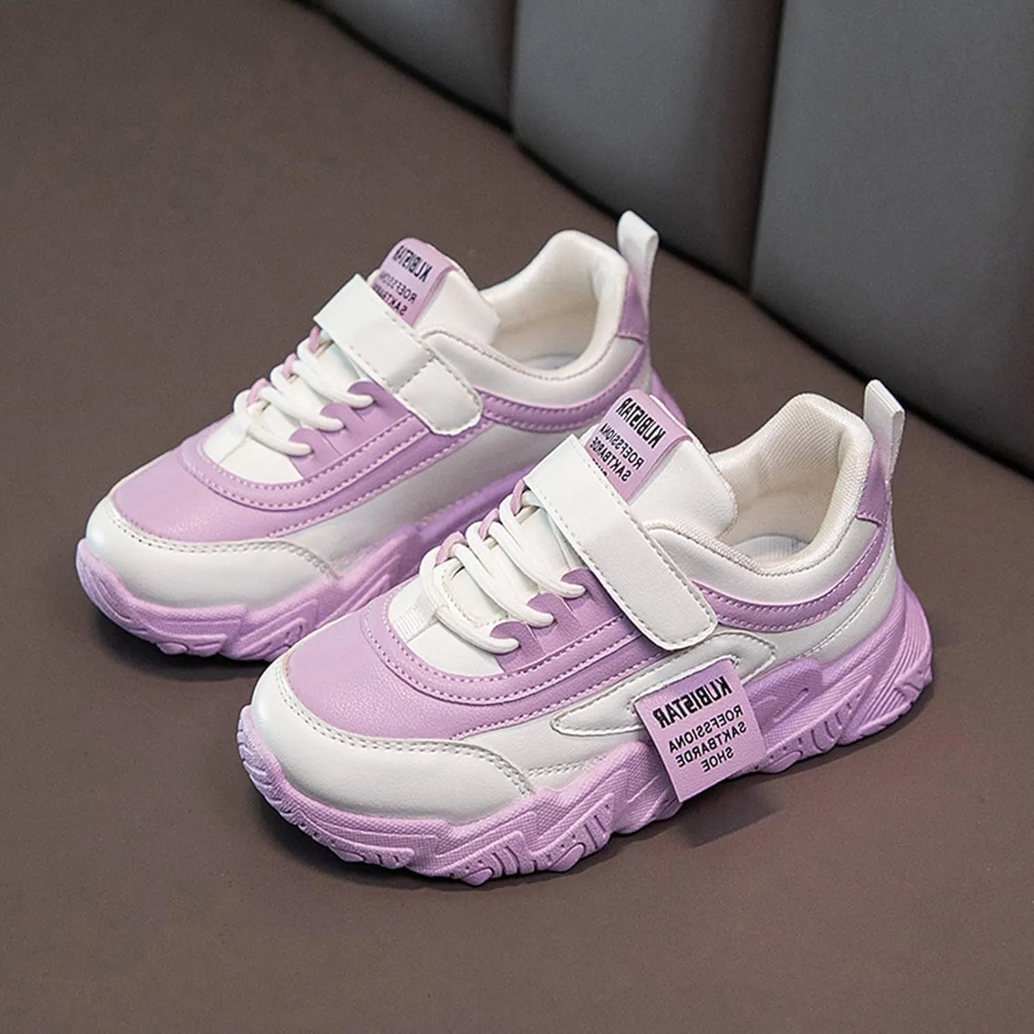 Fashion All Seasons Children Sports Shoes Girls Flat Sole Thick Sole Non Slip Light Lace Up Hook Loop Sneaker Size 5