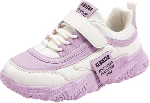 Fashion All Seasons Children Sports Shoes Girls Flat Sole Thick Sole Non Slip Light Lace Up Hook Loop Sneaker Size 5