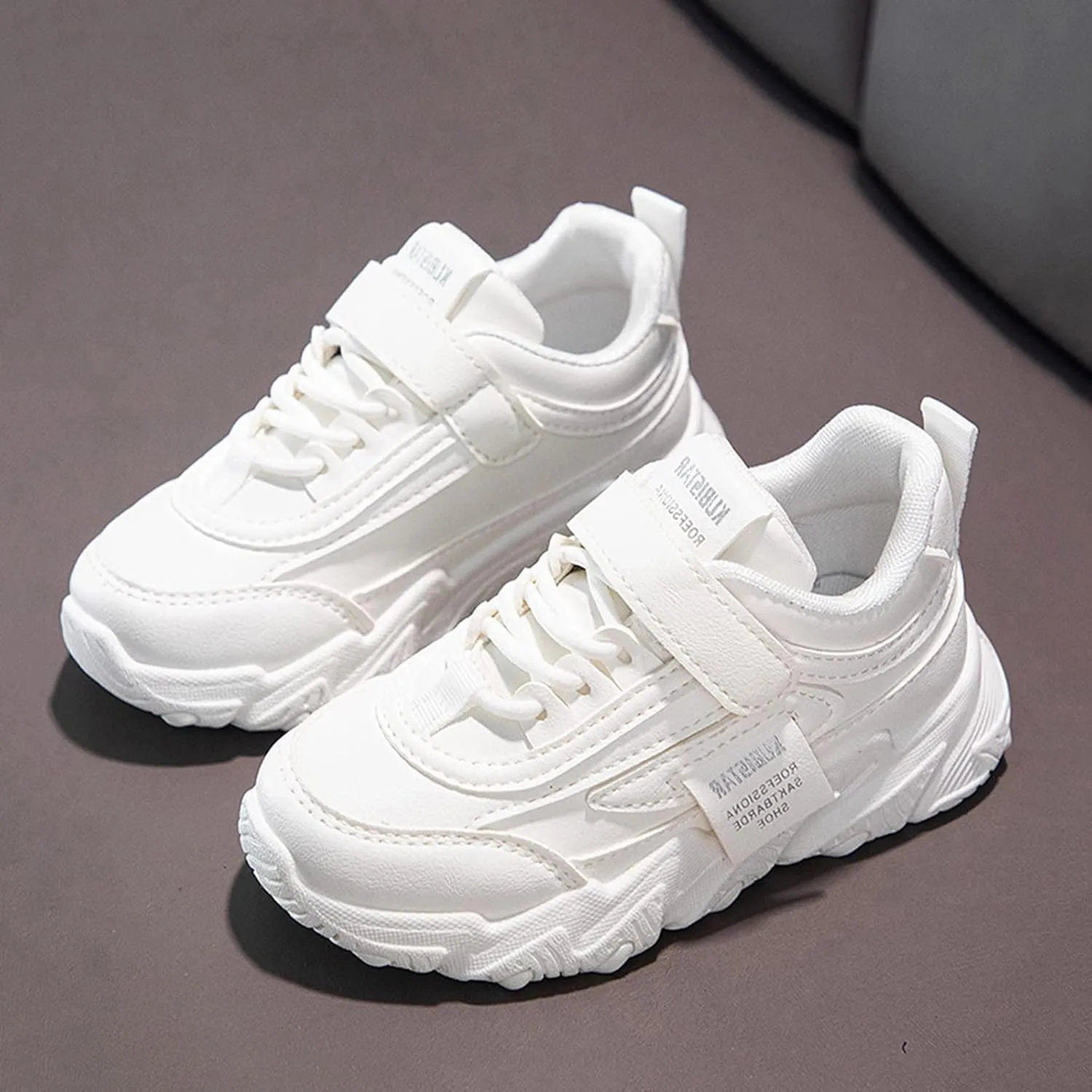 Fashion All Seasons Children Sports Shoes Girls Flat Sole Thick Sole Non Slip Light Lace Up Hook Loop Sneaker Size 5
