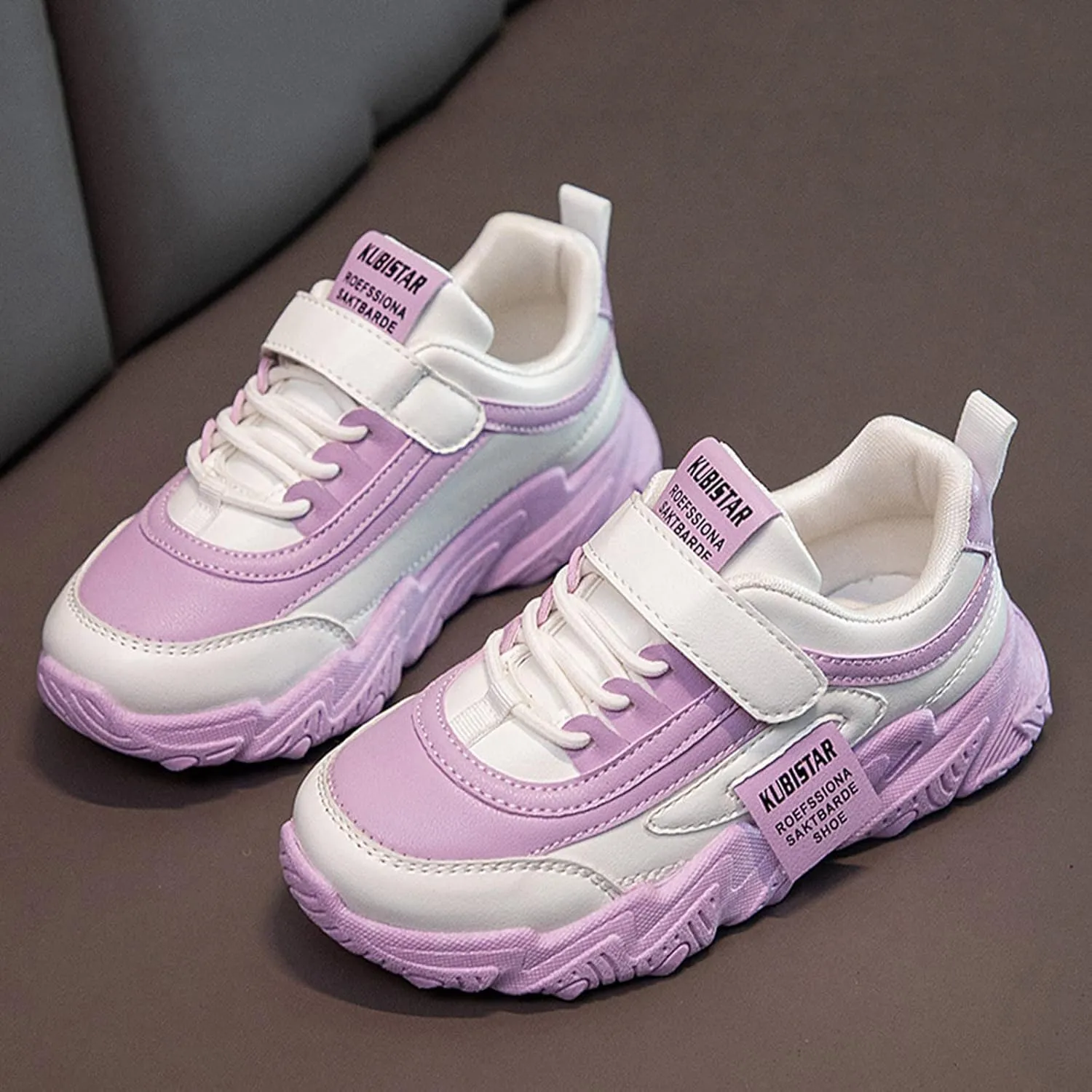 Fashion All Seasons Children Sports Shoes Girls Flat Sole Thick Sole Non Slip Light Lace Up Hook Loop Sneaker Size 5
