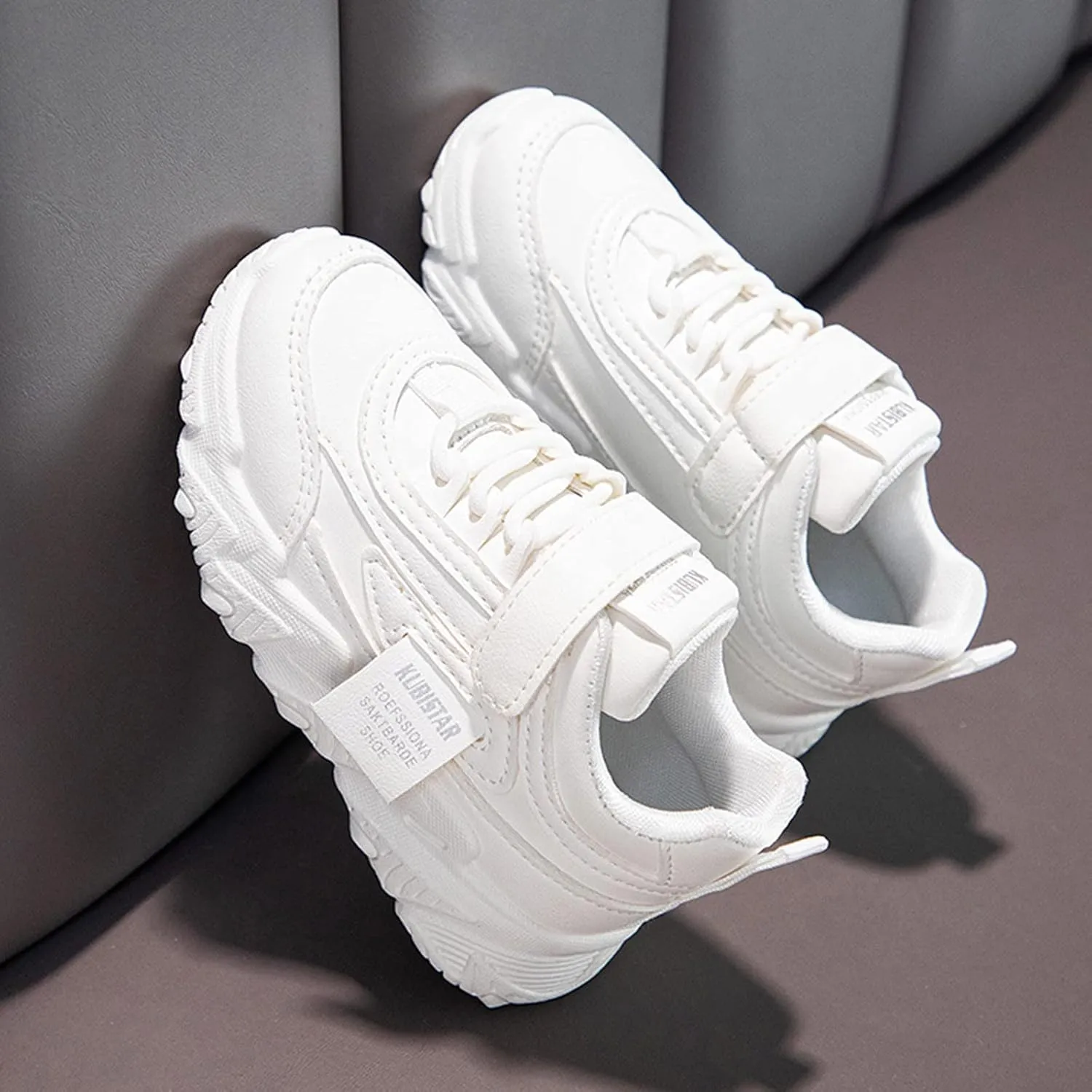 Fashion All Seasons Children Sports Shoes Girls Flat Sole Thick Sole Non Slip Light Lace Up Hook Loop Sneaker Size 5