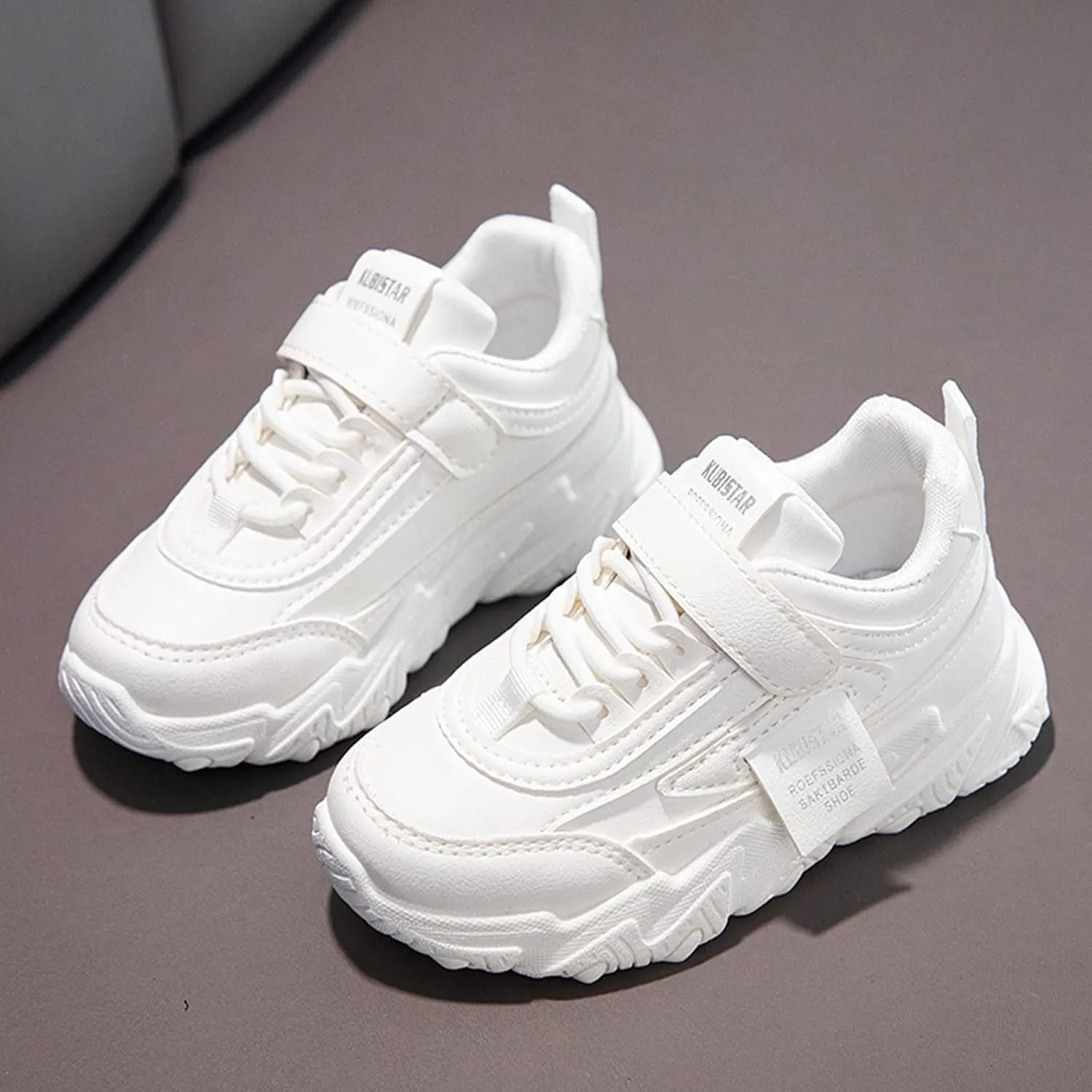 Fashion All Seasons Children Sports Shoes Girls Flat Sole Thick Sole Non Slip Light Lace Up Hook Loop Sneaker Size 5