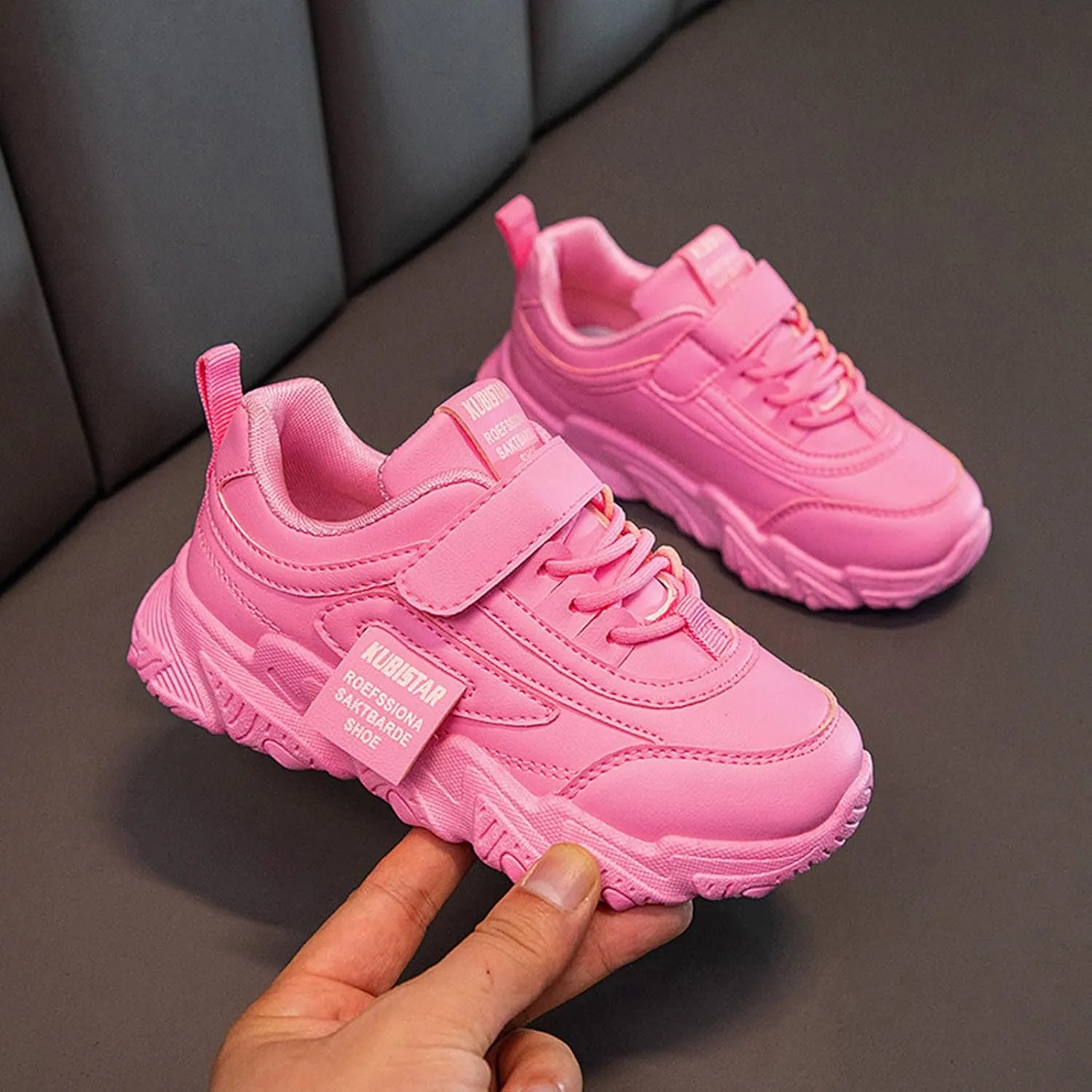 Fashion All Seasons Children Sports Shoes Girls Flat Sole Thick Sole Non Slip Light Lace Up Hook Loop Sneaker Size 5