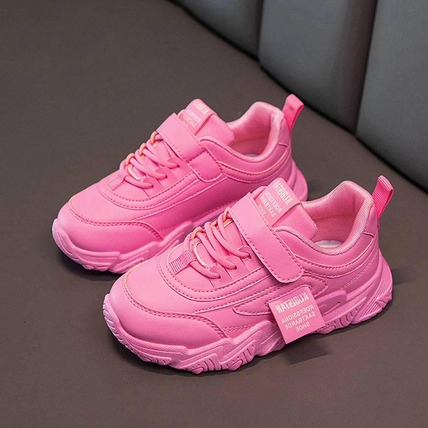 Fashion All Seasons Children Sports Shoes Girls Flat Sole Thick Sole Non Slip Light Lace Up Hook Loop Sneaker Size 5