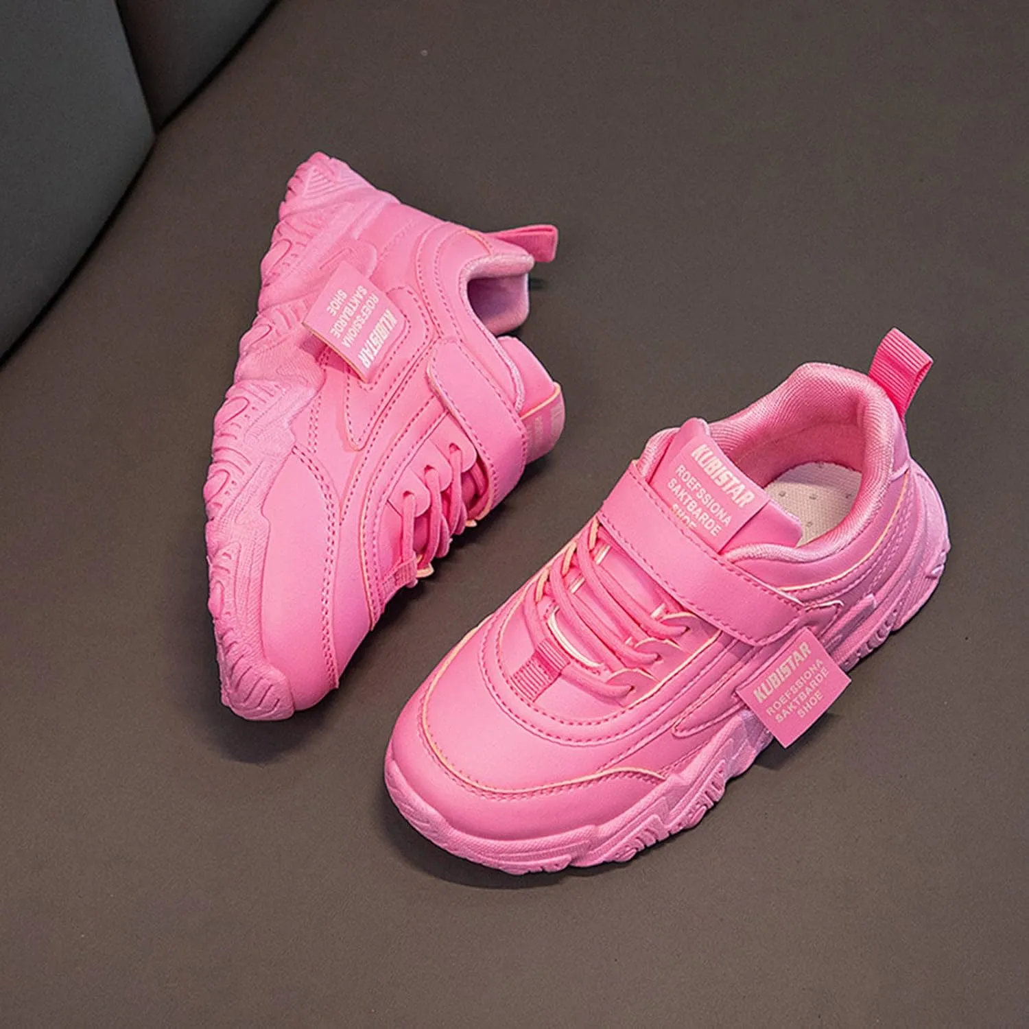 Fashion All Seasons Children Sports Shoes Girls Flat Sole Thick Sole Non Slip Light Lace Up Hook Loop Sneaker Size 5