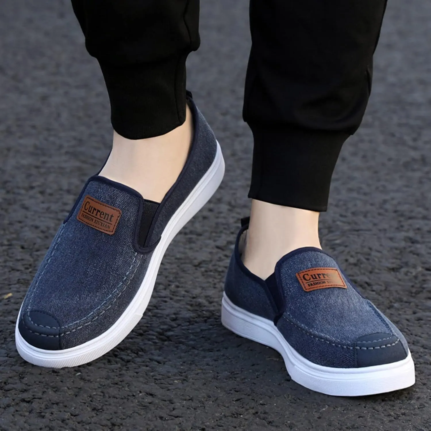 Fashion Men Casual Shoes Flat Bottom Round Toe Canvas Shallow Mouth Wear Solid Color Comfortable Casual Work Shoes Men