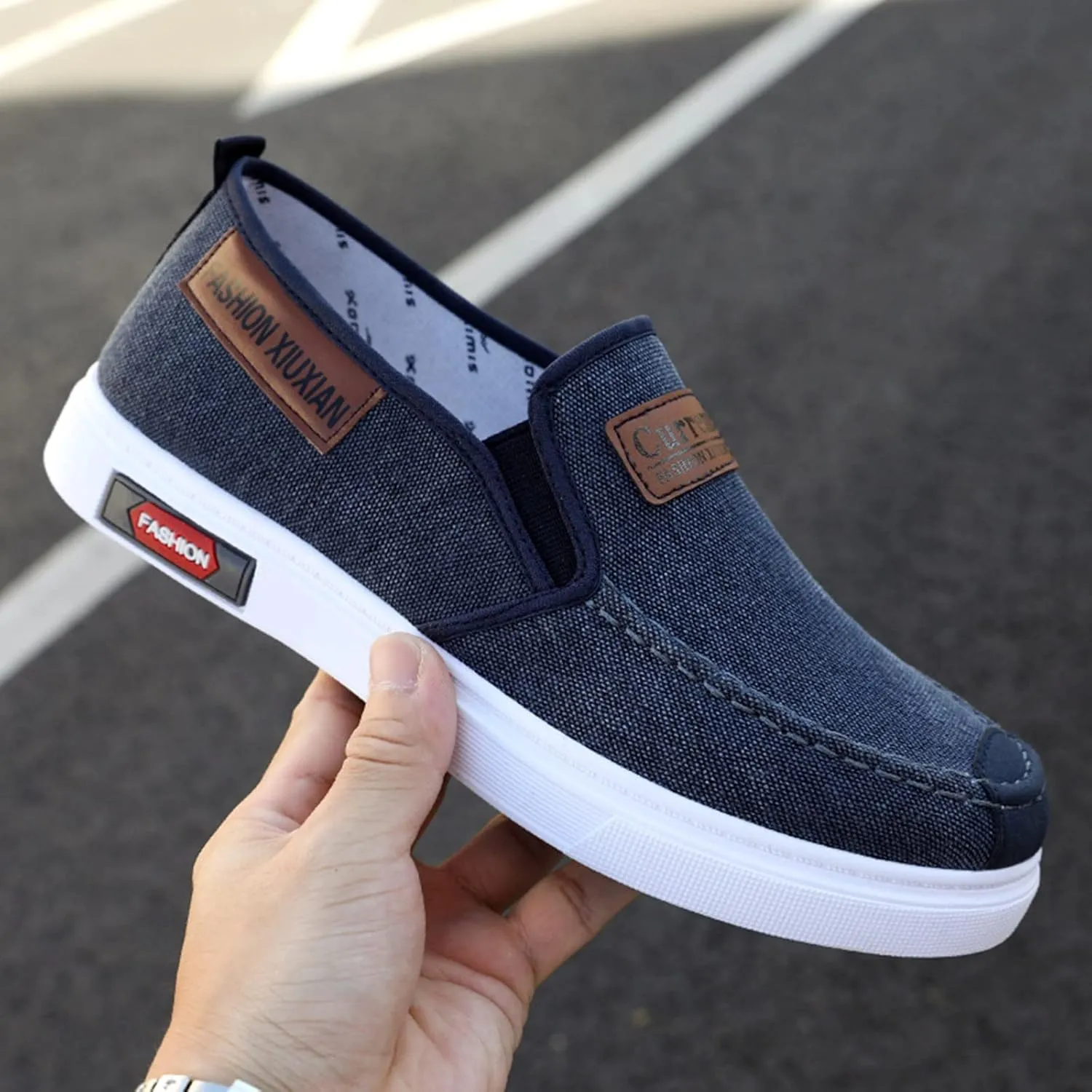 Fashion Men Casual Shoes Flat Bottom Round Toe Canvas Shallow Mouth Wear Solid Color Comfortable Casual Work Shoes Men