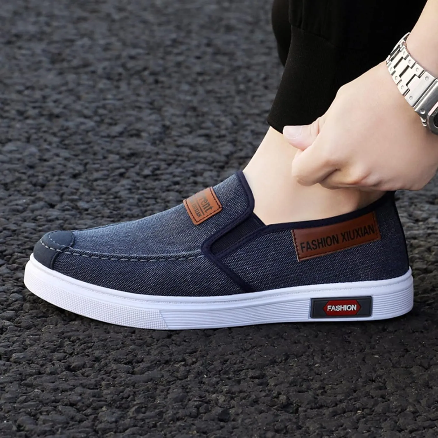 Fashion Men Casual Shoes Flat Bottom Round Toe Canvas Shallow Mouth Wear Solid Color Comfortable Casual Work Shoes Men