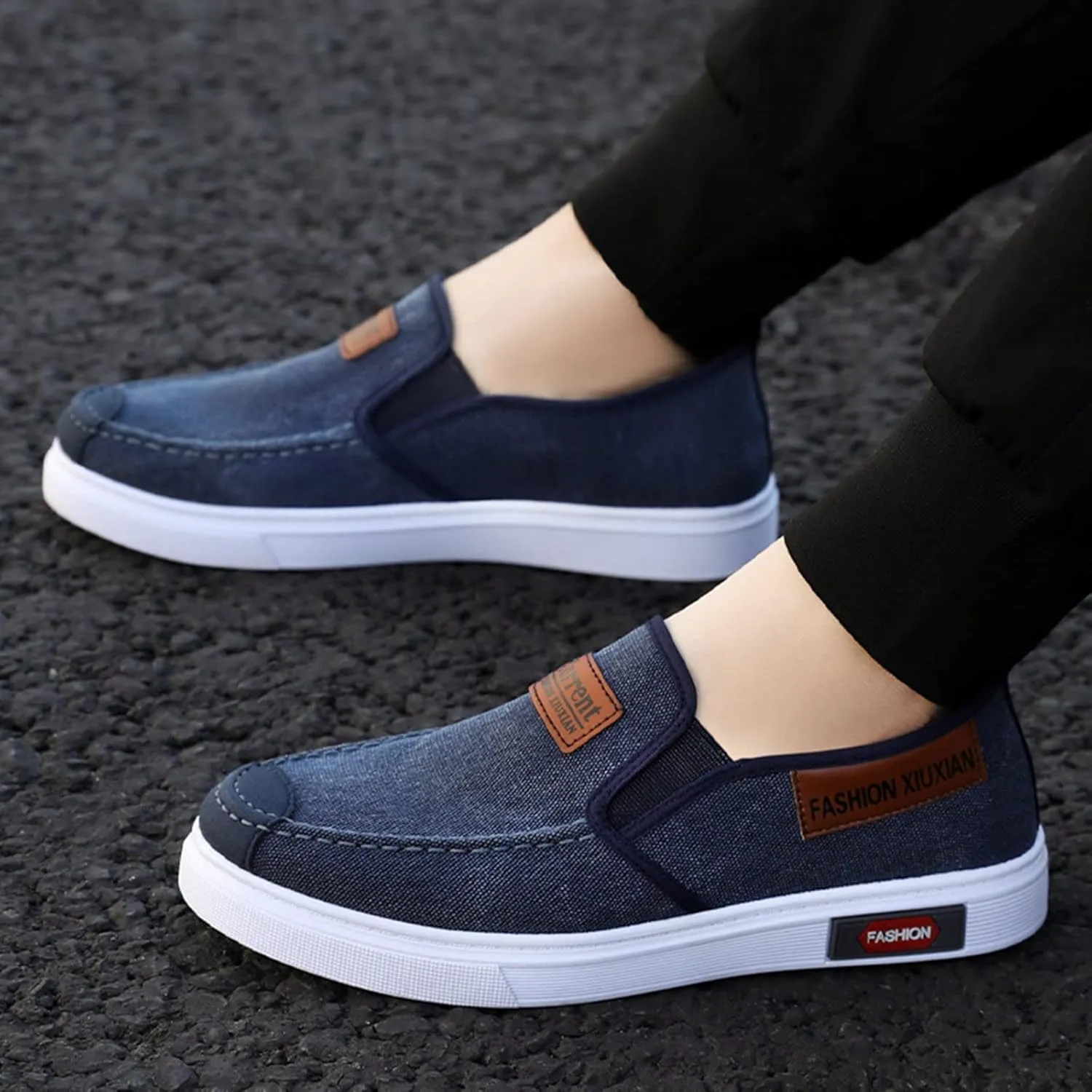 Fashion Men Casual Shoes Flat Bottom Round Toe Canvas Shallow Mouth Wear Solid Color Comfortable Casual Work Shoes Men
