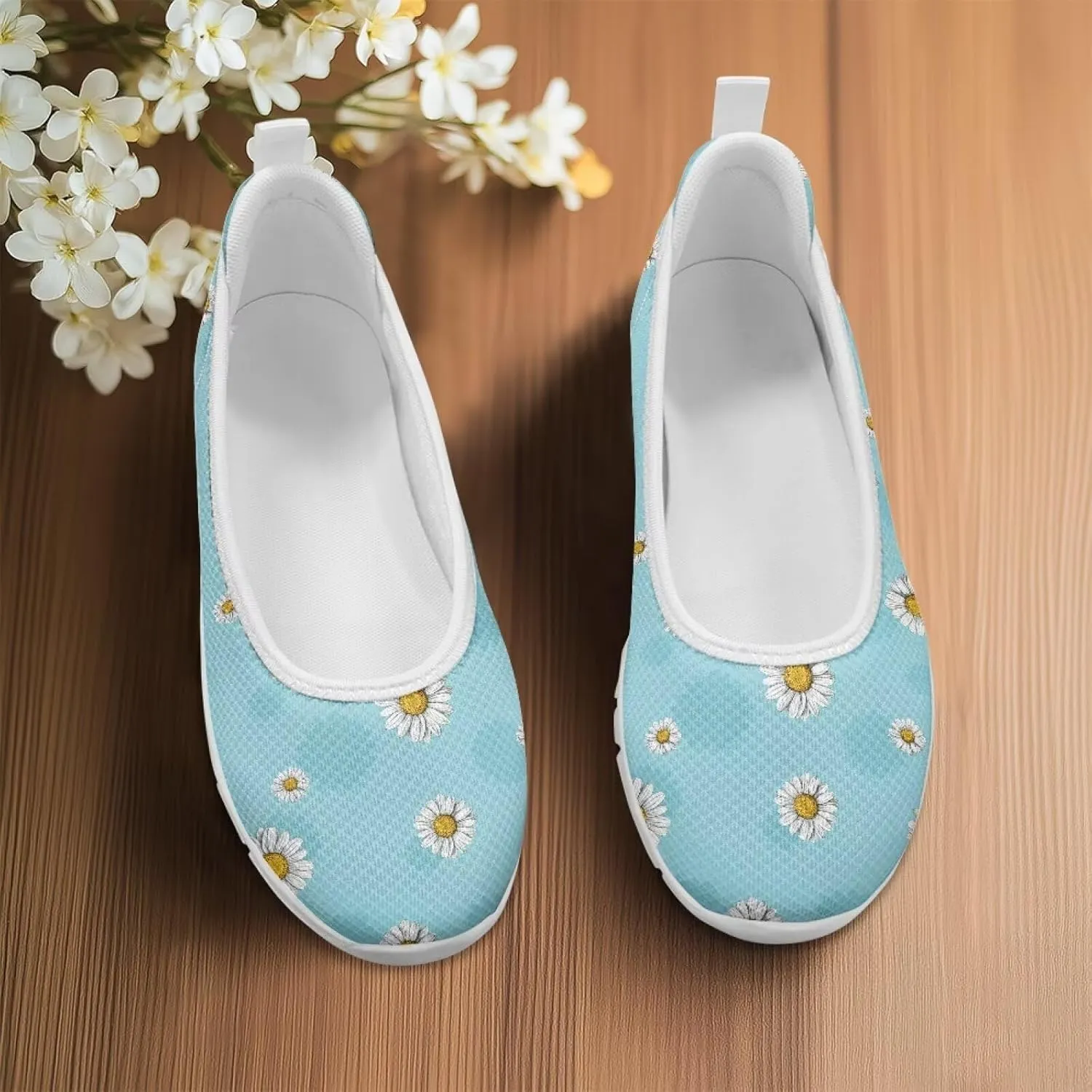 Fashion Sneakers for Women Printing Shoes Lightweight Walking Flying Mesh Casual Slip Ons Comfortable Art Painted Soft Cherry Blossoms ShoesUS Size 6-11