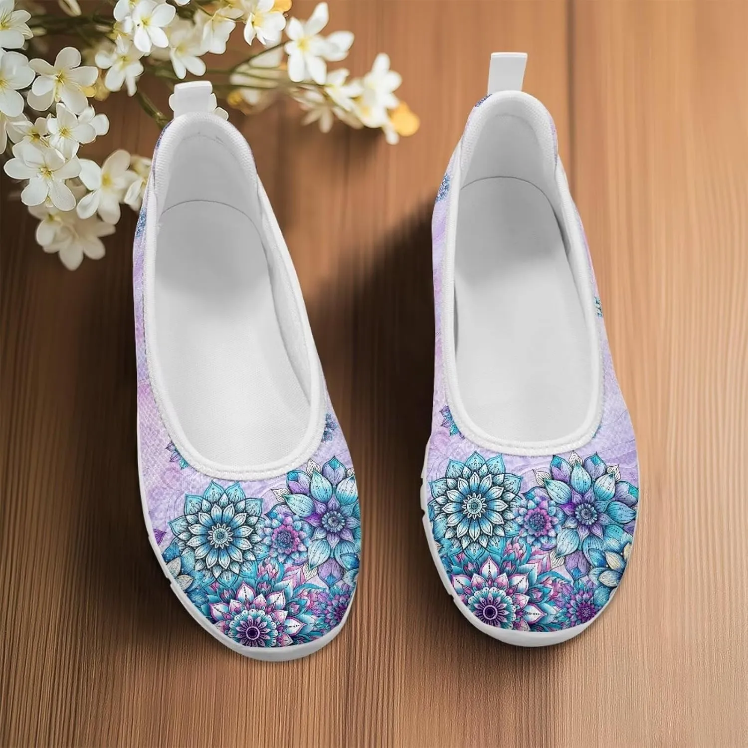 Fashion Sneakers for Women Printing Shoes Lightweight Walking Flying Mesh Casual Slip Ons Comfortable Art Painted Soft Cherry Blossoms ShoesUS Size 6-11