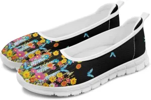 Fashion Sneakers for Women Printing Shoes Lightweight Walking Flying Mesh Casual Slip Ons Comfortable Art Painted Soft Cherry Blossoms ShoesUS Size 6-11