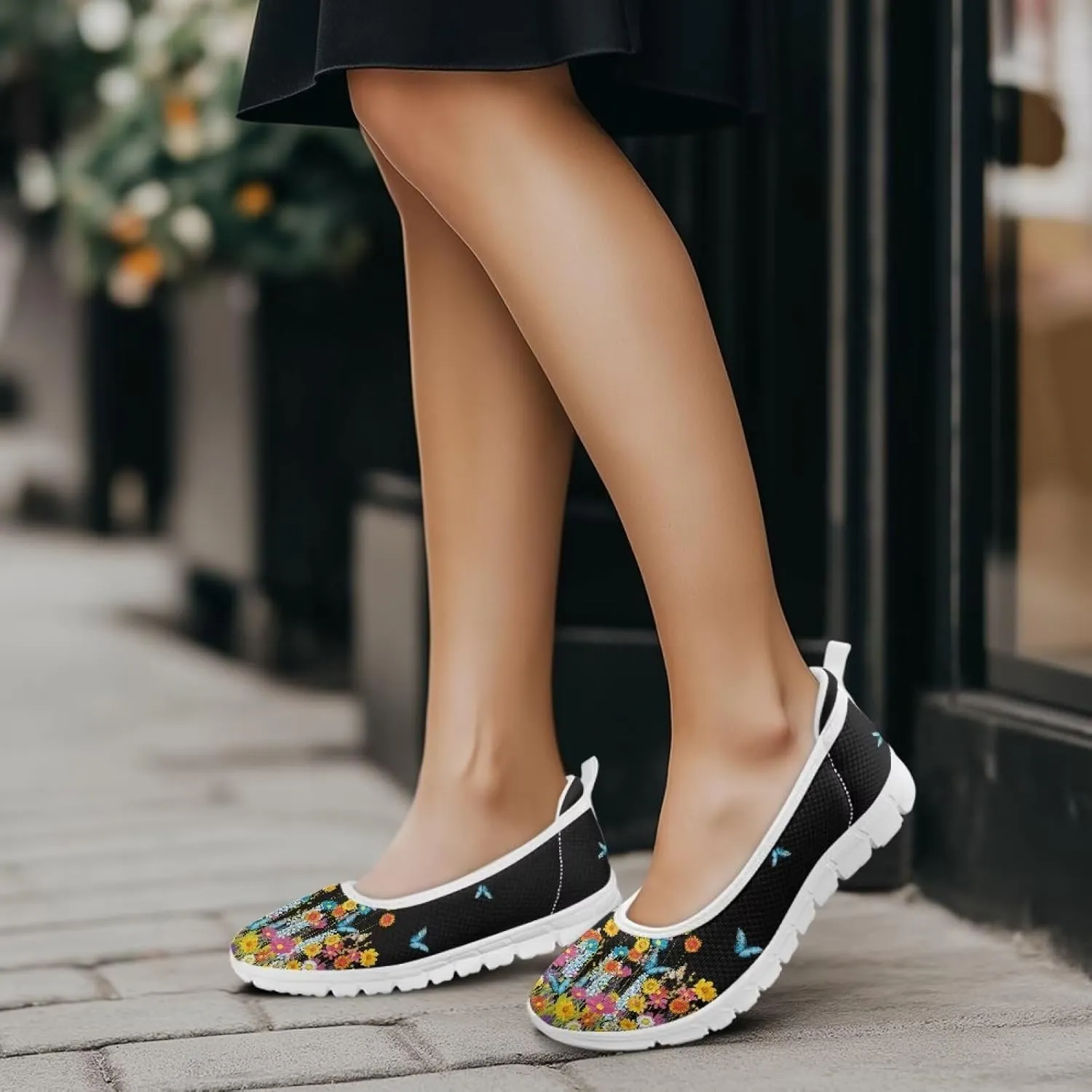 Fashion Sneakers for Women Printing Shoes Lightweight Walking Flying Mesh Casual Slip Ons Comfortable Art Painted Soft Cherry Blossoms ShoesUS Size 6-11