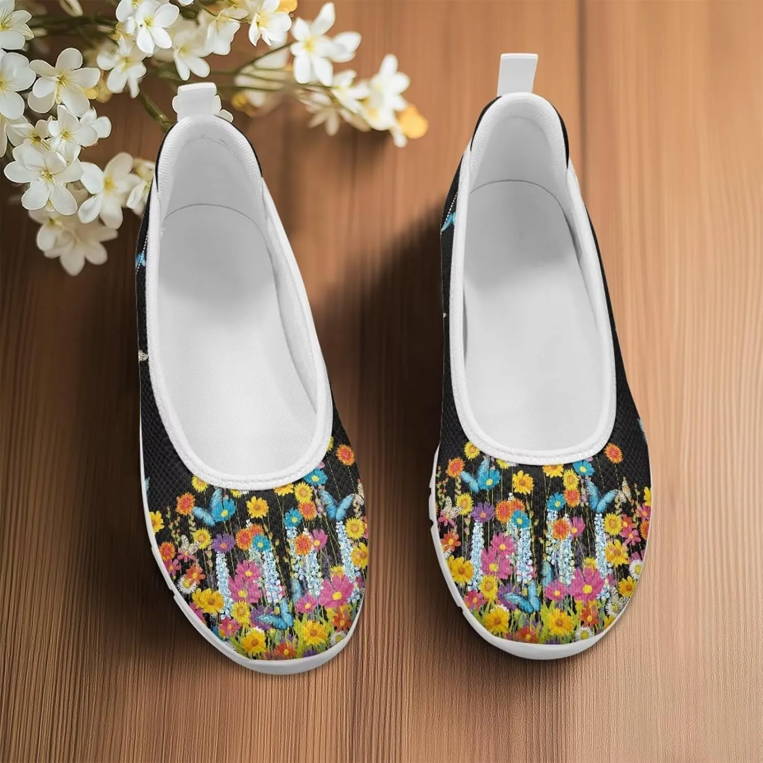 Fashion Sneakers for Women Printing Shoes Lightweight Walking Flying Mesh Casual Slip Ons Comfortable Art Painted Soft Cherry Blossoms ShoesUS Size 6-11