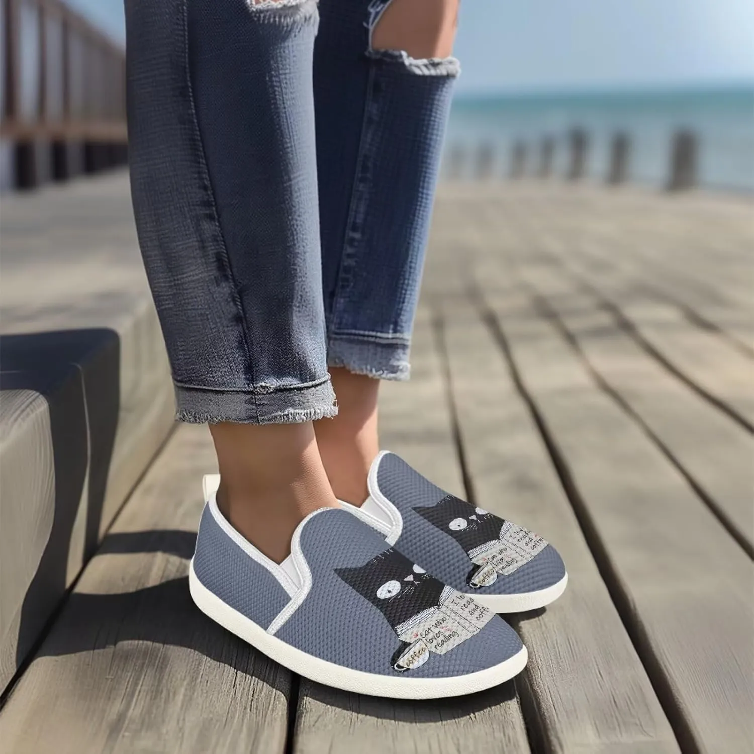 Fashion Sneakers for Women Shoes Lightweight Walking Casual Slip Ons Comfortable Art Painted Soft Athletic Travel Shoes for Ladies Sea Serise US Size 6-11