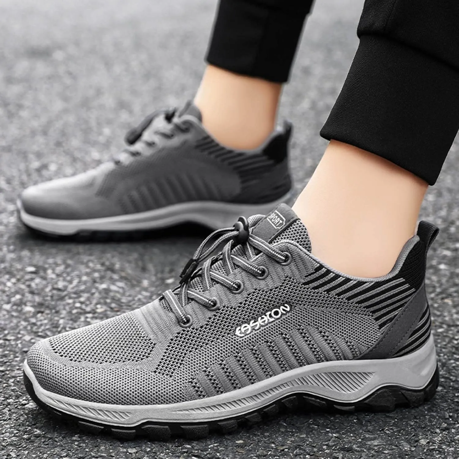 Fashion Summer Men Sports Shoes Flat Soft Sole Non Slip Elastic Lace Up Mesh Breathable Men's Leather Sneaker