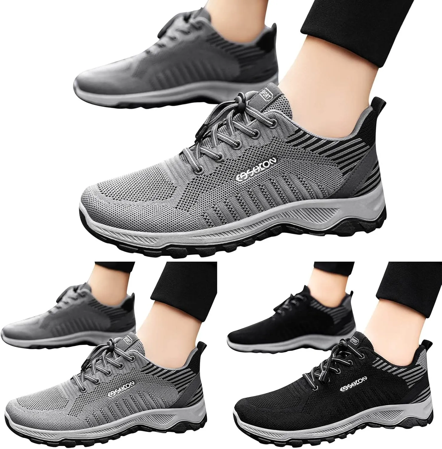 Fashion Summer Men Sports Shoes Flat Soft Sole Non Slip Elastic Lace Up Mesh Breathable Men's Leather Sneaker