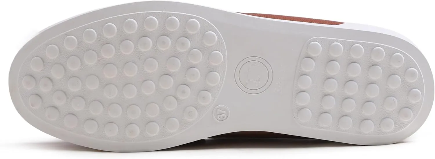 FEVERSOLE Comfort Women's Leather Daily Loafer Driving Flats Flexible Walking Boat Shoes