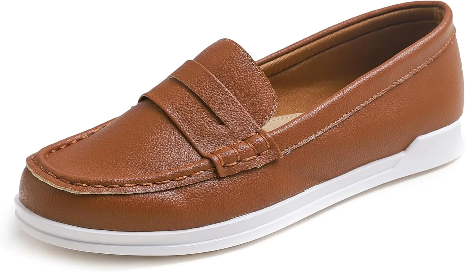 FEVERSOLE Comfort Women's Leather Daily Loafer Driving Flats Flexible Walking Boat Shoes