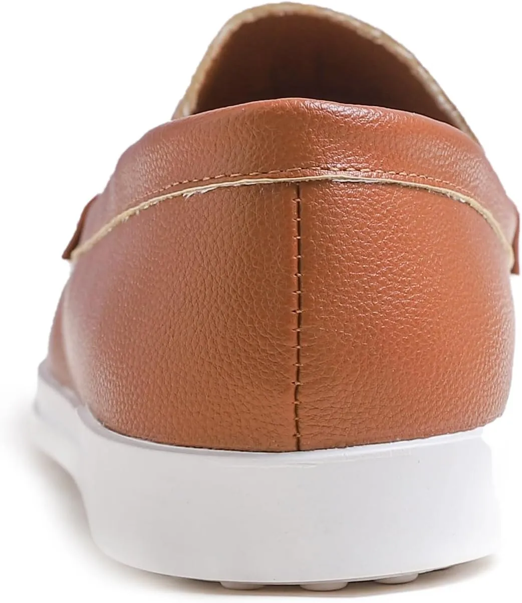 FEVERSOLE Comfort Women's Leather Daily Loafer Driving Flats Flexible Walking Boat Shoes