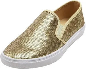 FEVERSOLE Women's Fashion Sparkle Sequin Embellished Sneaker Party Holiday Casual Shoes