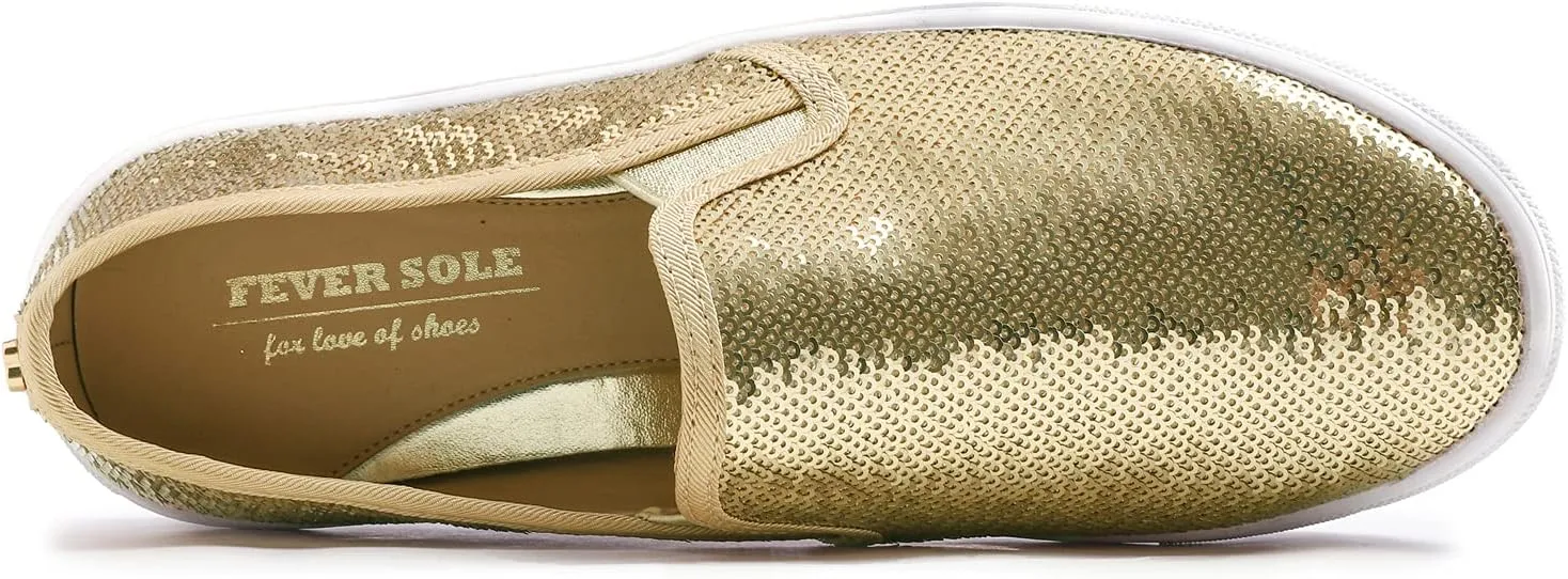 FEVERSOLE Women's Fashion Sparkle Sequin Embellished Sneaker Party Holiday Casual Shoes