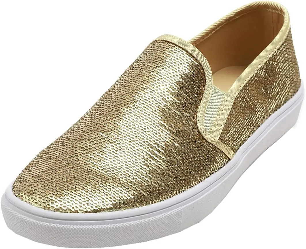 FEVERSOLE Women's Fashion Sparkle Sequin Embellished Sneaker Party Holiday Casual Shoes