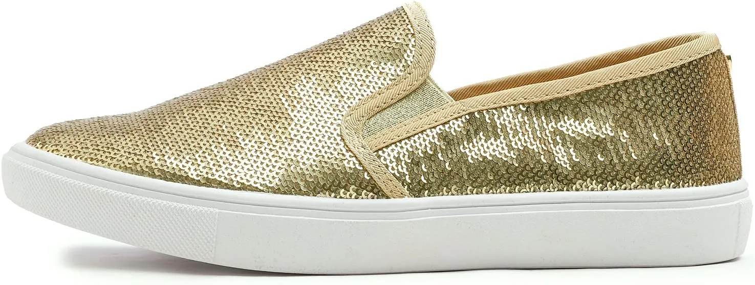 FEVERSOLE Women's Fashion Sparkle Sequin Embellished Sneaker Party Holiday Casual Shoes