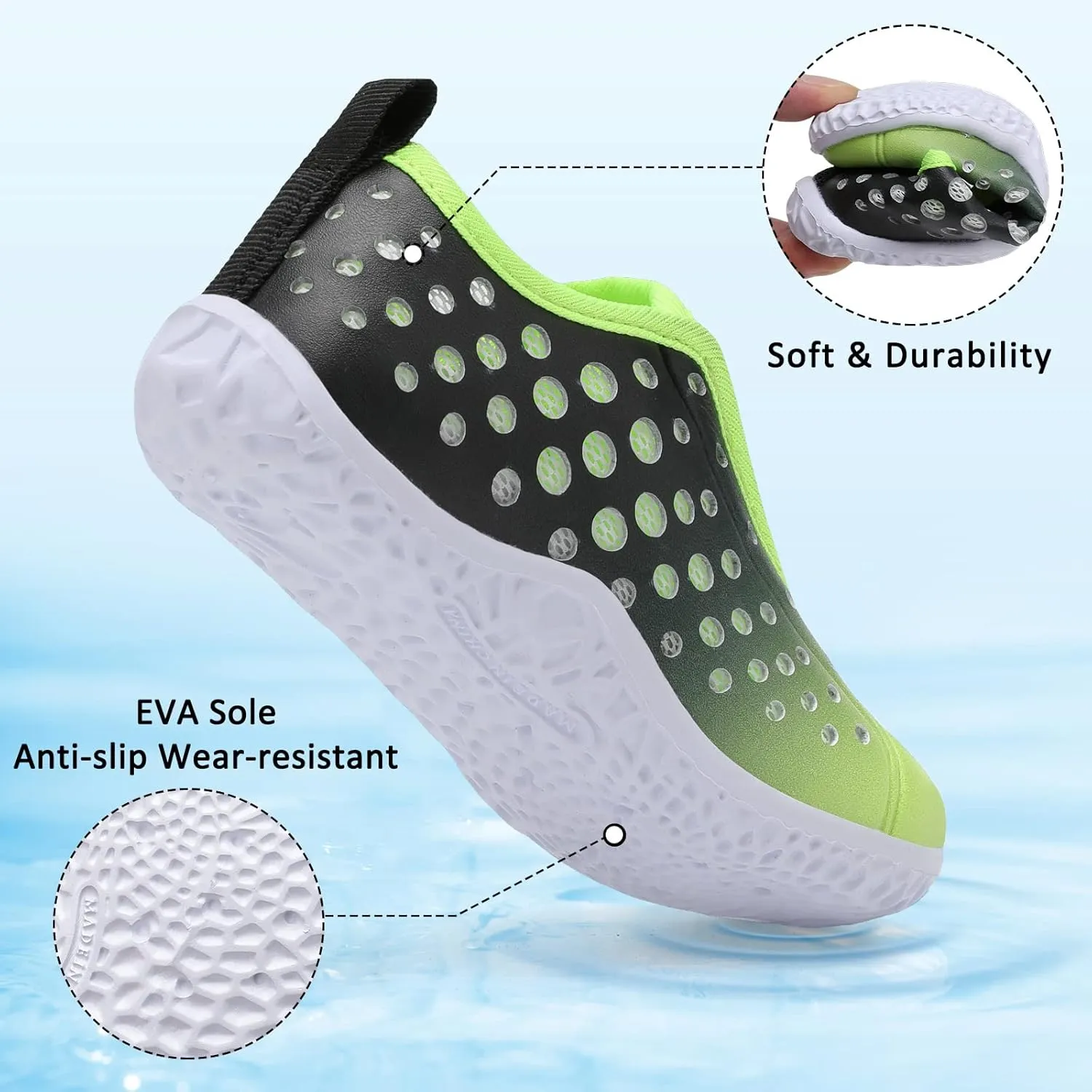 Fires Kids Water Shoes Boys Girls Quick Dry Breathable Barefoot Water Socks for Beach Swim Slip-on Sneakers Lightweight Flexible Toddler Sandals Indoor/Outdoor