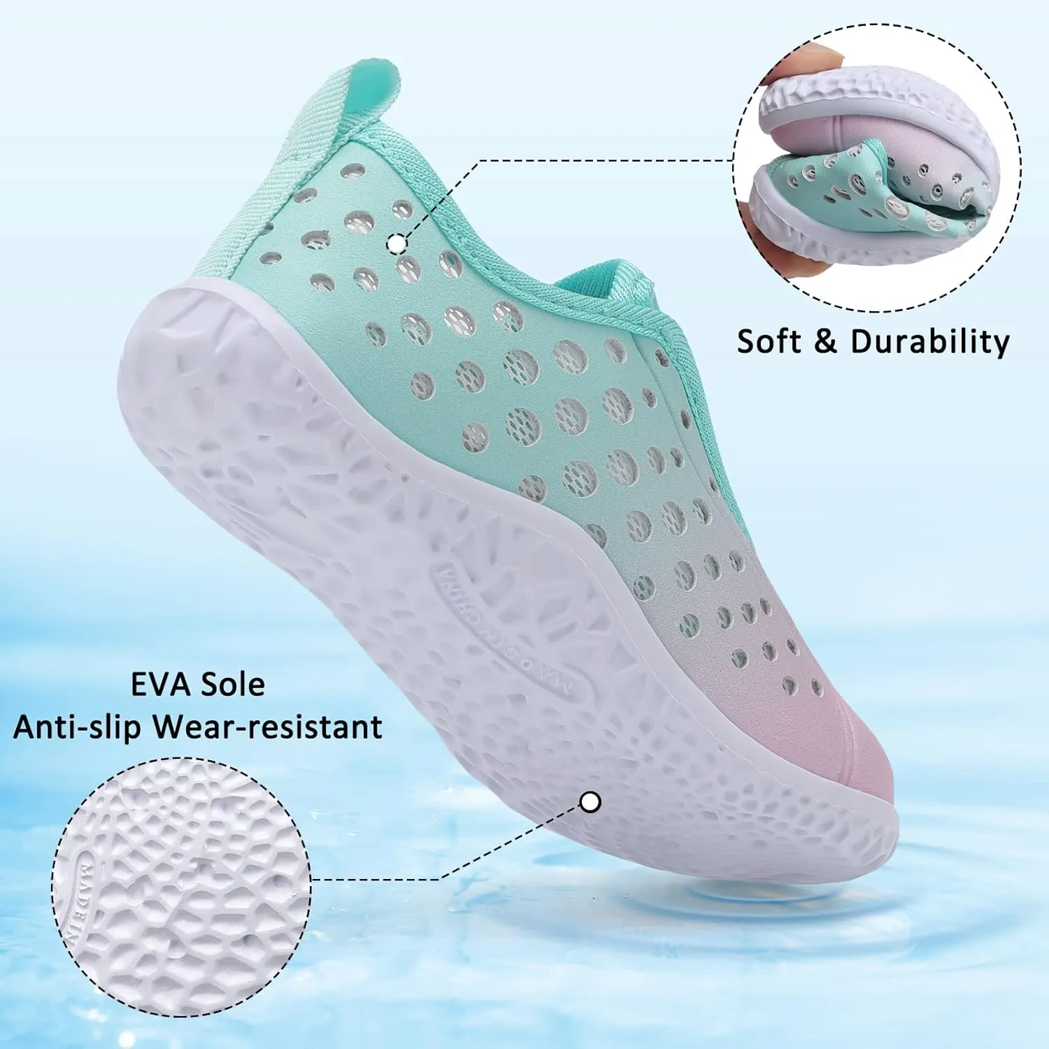 Fires Kids Water Shoes Boys Girls Quick Dry Breathable Barefoot Water Socks for Beach Swim Slip-on Sneakers Lightweight Flexible Toddler Sandals Indoor/Outdoor
